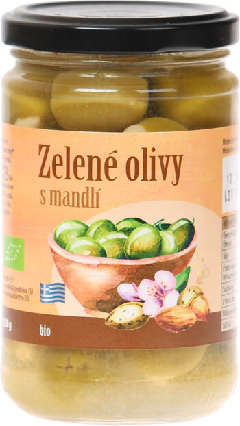 Bio zelené olivy plněné mandlí bio*nebio 320 g