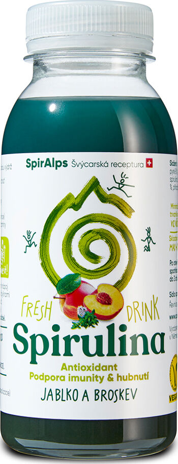 Čerstvý ovocný nápoj se spirulinou Jablko Broskev Spiralps 250 ml