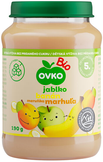 Bio jablečná s banány a meruňkami OVKO 190 g