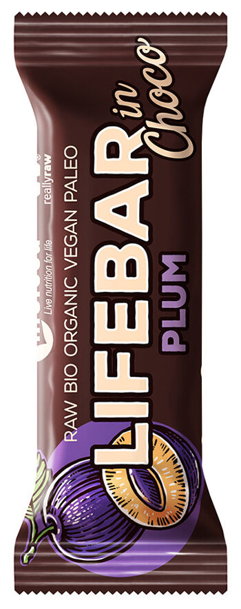 Bio raw tyčinka švestková v hořké čokoládě Lifefood 40 g