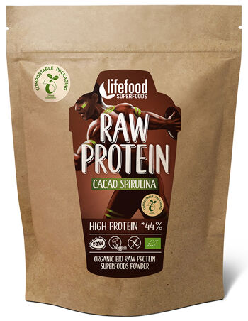 Bio raw protein kakaový se spirulinou Lifefood 450 g