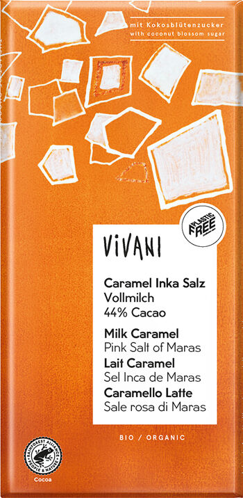 Bio mléčná čokoláda s karamelem a solí VIVANI 80 g
