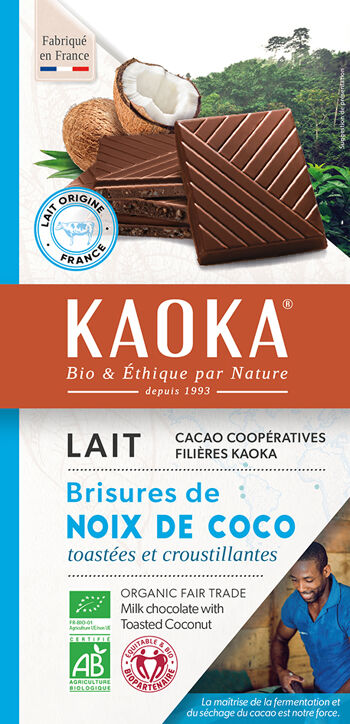 Bio mléčná čokoláda s kokosem KAOKA 100 g