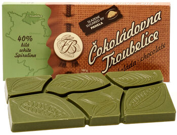 Bílá čokoláda 40% se spirulinou Čokoládovna Troubelice 45 g